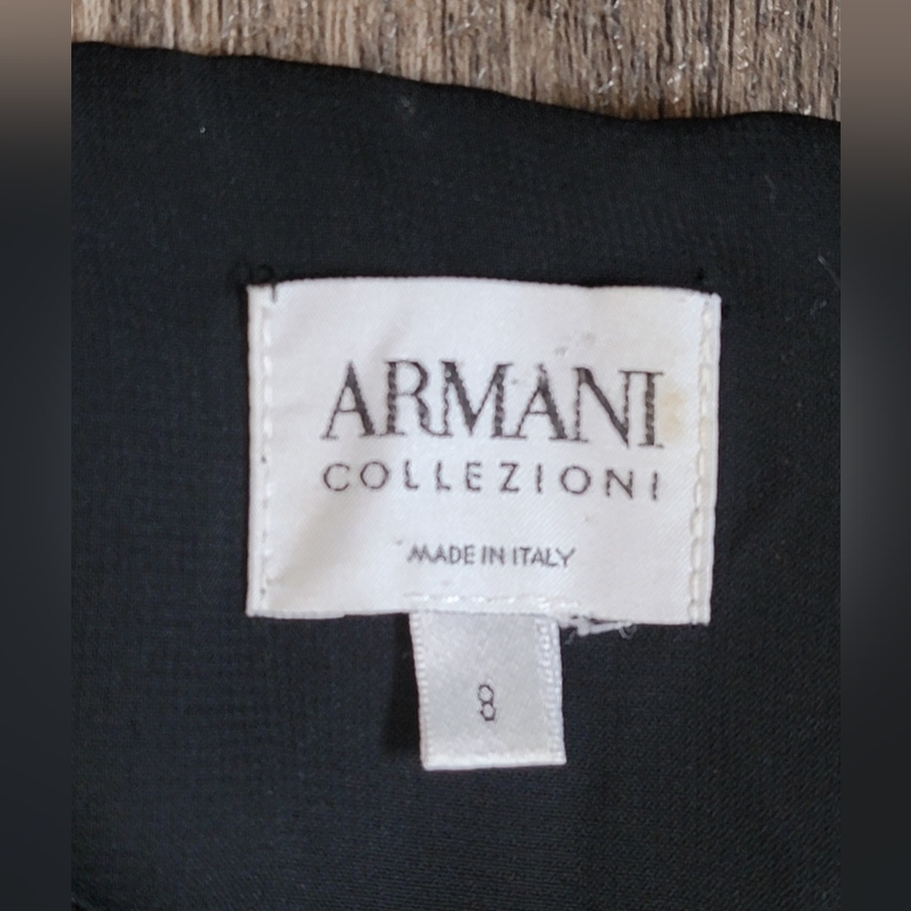 Armani Collezioni 90s Y2K Classic  Black Dress Womens 8 A Line Midi Wool Cap Sle - Picture 6 of 12